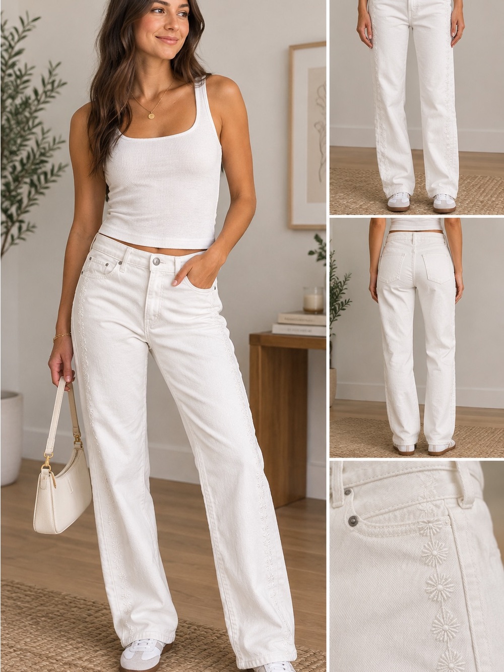 Levi's White Women's High-Rise Skinny Jeans with Subtle Daisy Embroidery